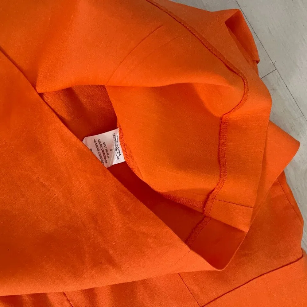Theory Women's Orange Linen Bandeau Style Dress Size 4 - Picture 3 of 4